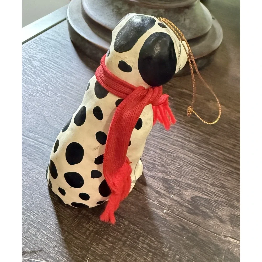 Folk Art Dog Paper Mache /Plastic  Dalmatian Dog Christmas Tree Ornament Scarf